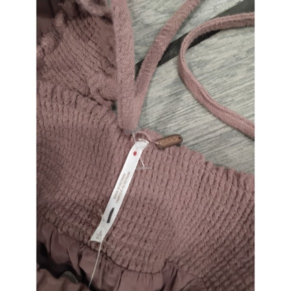 Free People Mauve Smocked Square Neck Puff Sleeve Mini Dress Size L - Picture 5 of 10
